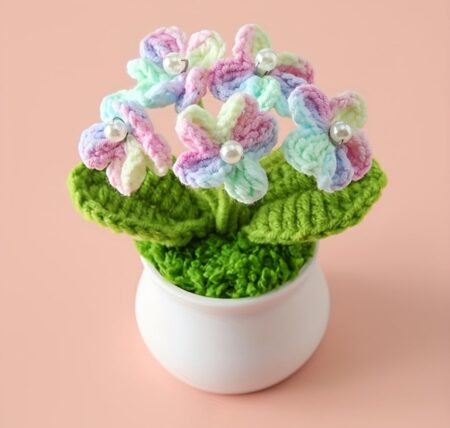 VRB Dec 1 Pcs Crochet Flowers Artificial Sunflower for Office Desk Car Dashboard Decor,Home Decoration, Office, Bedroom, Christmas Decor, Wedding (Small Gradient Mix Daisy with Pot)