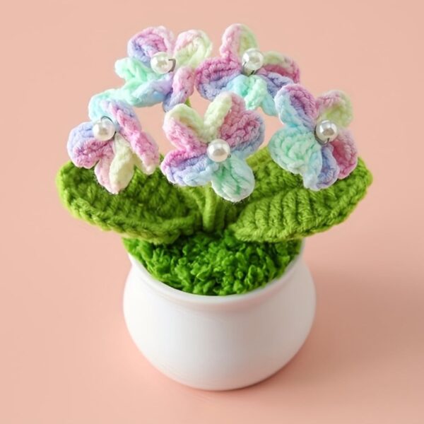 VRB Dec 1 Pcs Crochet Flowers Artificial Sunflower for Office Desk Car Dashboard Decor,Home Decoration, Office, Bedroom, Christmas Decor, Wedding (Small Gradient Mix Daisy with Pot)