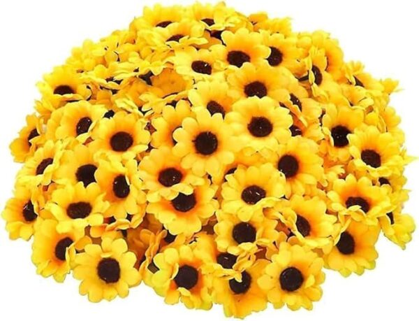 VRB Dec 100 pcs Sunflower Artificial Flowers for Decoration,Artificial Flower,Flowers for Hair Styling,Flowers for Pooja,Plastic Flowers for Home Decor,Diwali,Christmas,Floating Flowers. (100 Pcs)