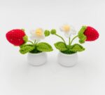 VRB Dec 1 Pcs Crochet Flowers Artificial Sunflower for Office Desk Car Dashboard Decor,Home Decoration, Office, Bedroom, Christmas Decor, Wedding (Mushroom with Daisy Pot)