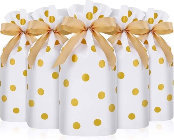 VRB Dec 50 Pcs Return Gift Bags - Potli Bags, Return Gift Bags for Kids Birthday - Gift Packing Bags - Goodie Bag for Return gifts - goodie bags - gift pouches for return gifts - guddy bags for return gifts (50 Pcs Polkadot Ribbon Bag)