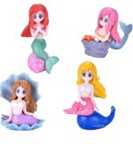 VRB Dec 4 Pcs Miniature Decor Items/Miniature/Miniature Toys for Garden,Toys for Garden/Miniature Garden Accessories for Home Decor,Figurines, Cake Decoration Items (Mermaid with Shell Design 4 Pcs)