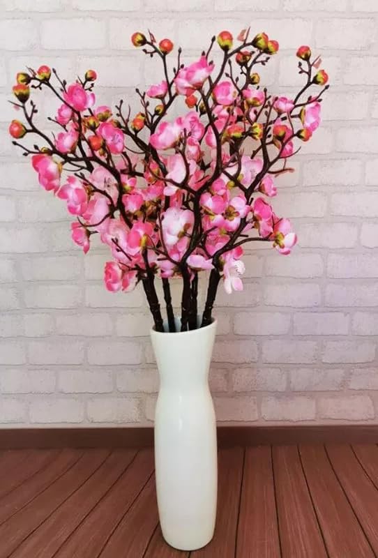 VRB Dec 3 Pcs Artificial Cherry Blossom Flowers Fake Plant Flowers for Home, Room,Office | Flowers for Vases | Decoration Items for Living Room (Pink)