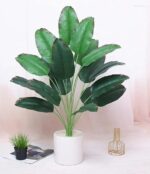 VRB Dec 1 Pcs Artificial Banana Plants with Pot Plants Leaves Tree Tropical 12 Palm Leaves Faux Areca Palm Plants Indoor Real Touch Monstera Plant for Home/Decor