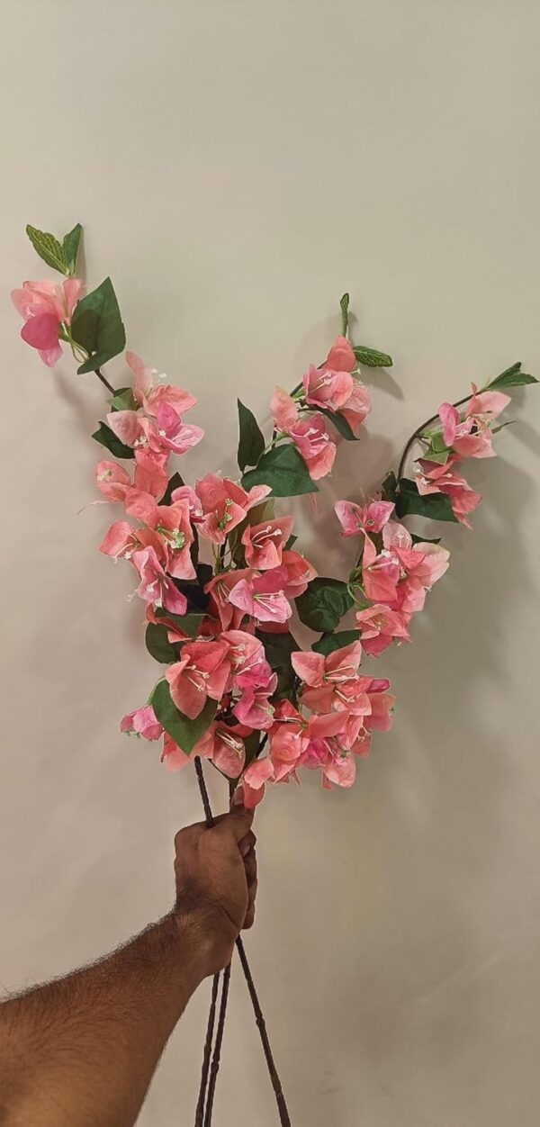 VRB Dec (Pack of 3 Artificial Bougainvillea Glabra Fake Plant Flowers for Home, Room,Office | Flowers for Vases | Decoration Items for Living Room (Without Pot) (Blush Peach - 3pcs)