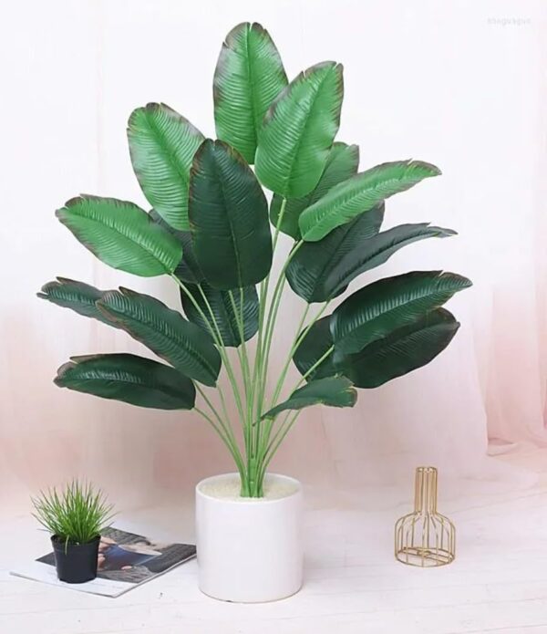 VRB Dec 1 Pcs Artificial Banana Plants with Pot Plants Leaves Tree Tropical 12 Palm Leaves Faux Areca Palm Plants Indoor Real Touch Monstera Plant for Home/Decor