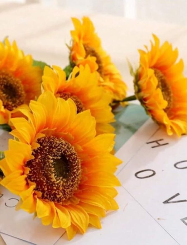 VRB Dec 5Pcs Artificial Sunflower Flowers/Artificial Sunflower Big Size/Sunflower Artificial Bouquet/Artificial Flowers for Decoration/Decorative Items for Home,Bedroom,etc (Sunflower Sticks Long)