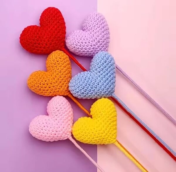 VRB Dec 1 Pcs Crochet Flowers Artificial Heart for Valentine,Bouquet,Office Desk,Table Decor,Home Decoration, Office,Decor,Bedroom, Christmas Decor (Purple Heart Stick)