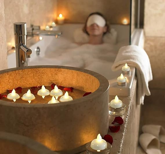 VRB Dec 12 pcs Acrylic Flameless & Smokeless Decorative Candles Led Tea Light Candle Perfect for Gifting, Home, Birthday, Diwali, Christmas,Decorative Candles,Balcony, Birthday (Water Sensored - 12Pcs)