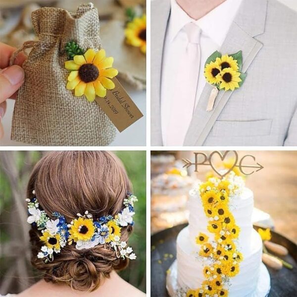 VRB Dec 100 pcs Sunflower Artificial Flowers for Decoration,Artificial Flower,Flowers for Hair Styling,Flowers for Pooja,Plastic Flowers for Home Decor,Diwali,Christmas,Floating Flowers. (100 Pcs)