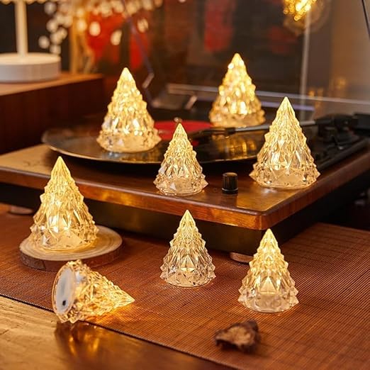VRB Dec 6 Pcs Acrylic Flameless & Smokeless Decorative Candles Led Tea Light Candle Perfect for Gifting, Home, Birthday, Diwali, Christmas,Decorative Candles,Birthday (Christmas Tree)