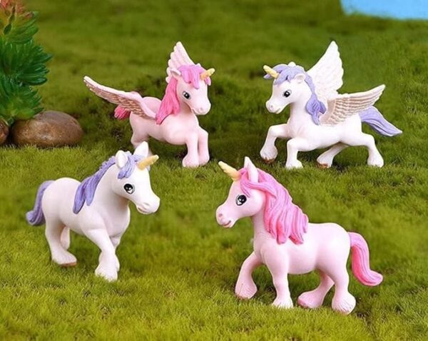 VRB Dec 4Pcs Miniature Decor Items/Miniature/Miniature Toys for Garden,Toys for Garden/Miniature Garden Accessories for Home Decor,Figurines, Cake Decoration Items (Unicorn - 4Pcs)
