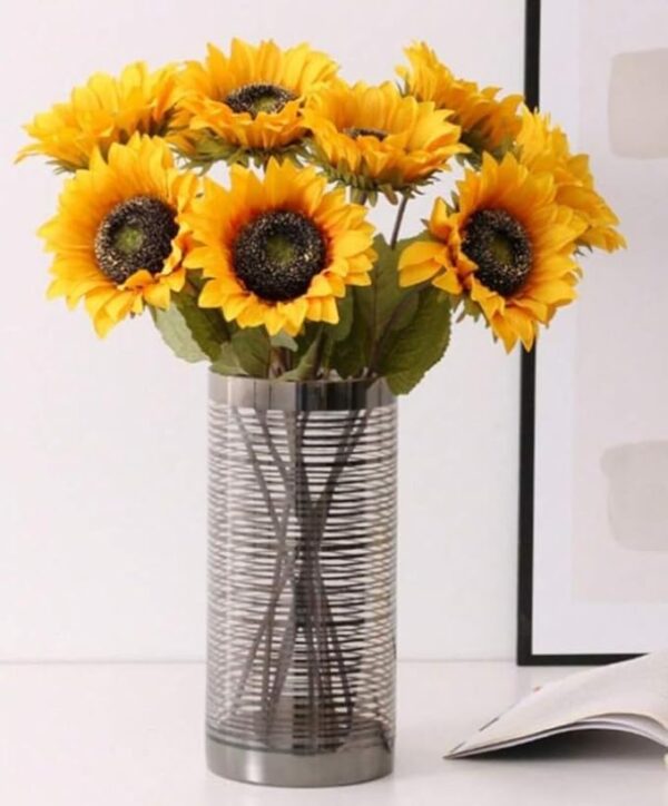VRB Dec 5Pcs Artificial Sunflower Flowers/Artificial Sunflower Big Size/Sunflower Artificial Bouquet/Artificial Flowers for Decoration/Decorative Items for Home,Bedroom,etc (Sunflower Sticks Long)