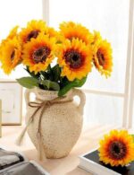 VRB Dec 5Pcs Artificial Sunflower Flowers/Artificial Sunflower Big Size/Sunflower Artificial Bouquet/Artificial Flowers for Decoration/Decorative Items for Home,Bedroom,etc (Sunflower Sticks Long)