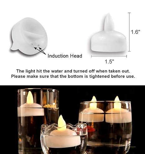 VRB Dec 12 pcs Acrylic Flameless & Smokeless Decorative Candles Led Tea Light Candle Perfect for Gifting, Home, Birthday, Diwali, Christmas,Decorative Candles,Balcony, Birthday (Water Sensored - 12Pcs)