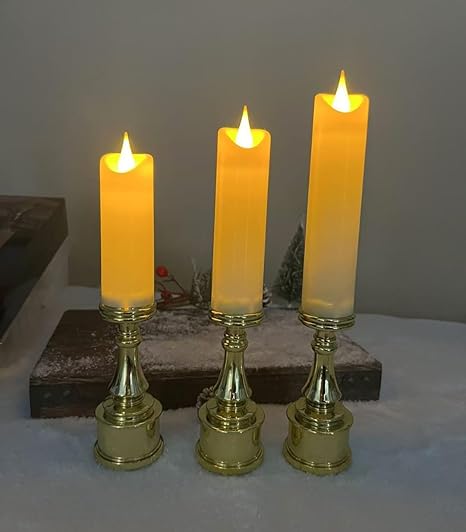 VRB Dec 3pcs Pillar Candles Acrylic Flameless & Smokeless Decorative Candle Led Tea Light Candle Perfect for Gifting, Home,Diwali, Christmas,Decorative Candles,Birthday (Model - 4)
