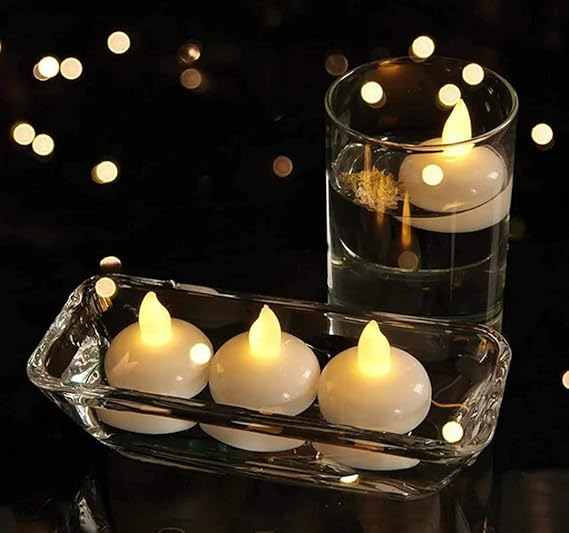VRB Dec 12 pcs Acrylic Flameless & Smokeless Decorative Candles Led Tea Light Candle Perfect for Gifting, Home, Birthday, Diwali, Christmas,Decorative Candles,Balcony, Birthday (Water Sensored - 12Pcs)