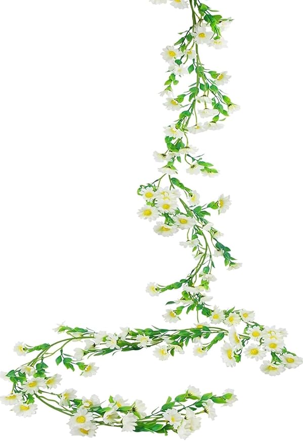 VRB Dec 1 Pcs Artificial Flowers Vine Silk Daisy Garland Fake Ivy,(6 ft Long) Wedding Decorations Diwali/Ganpati/Christmas Decorations Fake Daisy Floral Vine Silk Hanging Flower for Home.