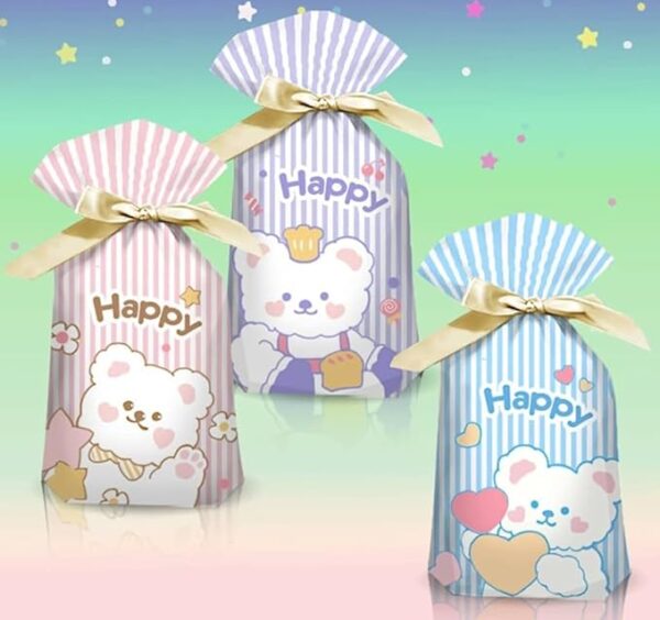VRB Dec 50 Pcs Return Gift Bags - Potli Bags, Return Gift Bags for Kids Birthday - Gift Packing Bags - Goodie Bag for Return gifts - goodie bags - gift pouches for return gifts - guddy bags for return gifts (50 Pcs Happy Ribbon Bag)