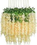 VRB Dec 12 Pcs (43.2Ft) Artificial Wisteria Vine| Ratta Fake Wisteria Hanging | Garland Silk Long Hanging Bush Flowers String for Home Party Wedding Decor