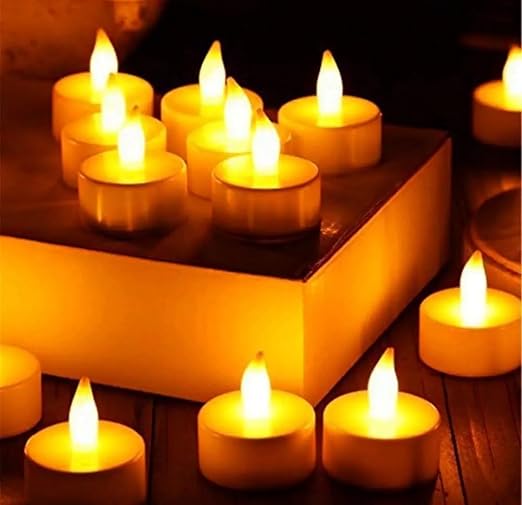 VRB Dec 24 Pcs Acrylic Flameless & Smokeless Decorative Candles Led Tea Light Candle Perfect for Gifting, Home, Birthday, Diwali, Christmas,Decorative Candles,Balcony, Birthday (Acrylic - 24 Pcs)