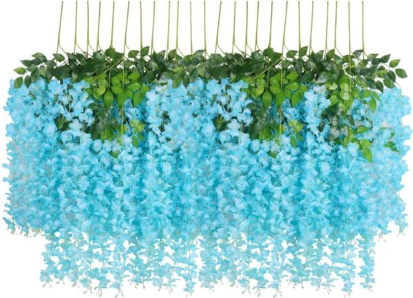 VRB Dec 12 Pcs (43.2Ft) Artificial Wisteria Vine| Ratta Fake Wisteria Hanging | Garland Silk Long Hanging Bush Flowers String for Home Party Wedding Decor