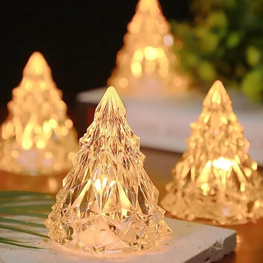VRB Dec 6 Pcs Acrylic Flameless & Smokeless Decorative Candles Led Tea Light Candle Perfect for Gifting, Home, Birthday, Diwali, Christmas,Decorative Candles,Birthday (Christmas Tree)