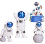VRB Dec 3pcs Astronaut Miniature Showpiece Set for Home Decor, car Dashboard,Valentine,Living Room,Gifts Figurines,Cake Decoration Items-Resin (3 Pcs Small Blue Star Astronaut showpiece)