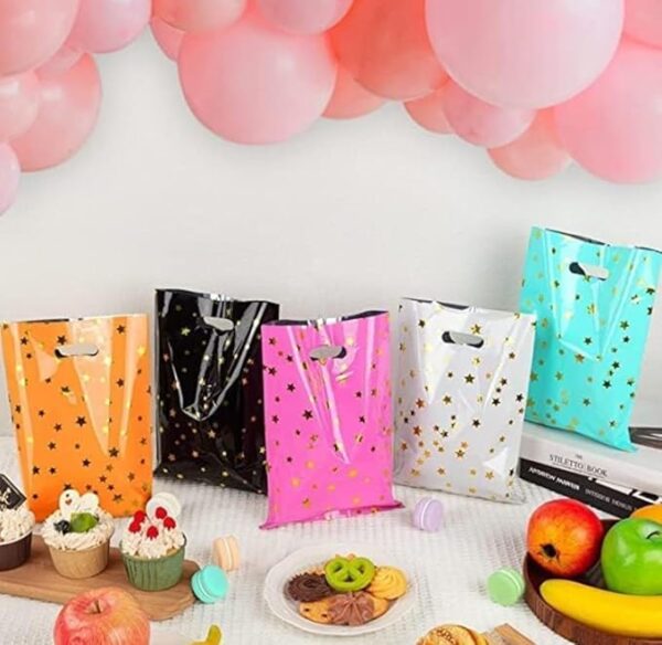 VRB Dec 48 pcs Foil Guddy bags, return gift bags for kids birthday, Happy Birthday Party Return Gift Bags For Boys and Girls, Colorful Gift Bags (48 pcs Mini Star Design)