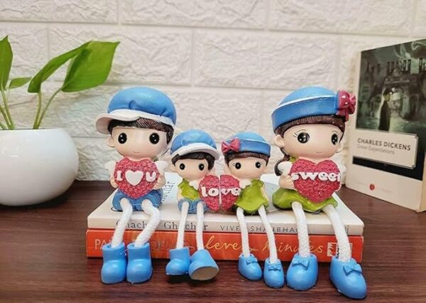 VRB Dec 4 pcs Hanging Legs Showpiece Cute Boy & Girl,Toy Cute Couple Figurines/Leg Hanging Dolls for Home Decor/Decorative Items for Home Decor,Valentine Gift for Girlfriend,Boyfriend (Model - 05)