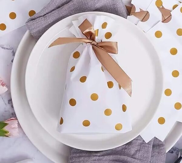 VRB Dec 50 Pcs Return Gift Bags - Potli Bags, Return Gift Bags for Kids Birthday - Gift Packing Bags - Goodie Bag for Return gifts - goodie bags - gift pouches for return gifts - guddy bags for return gifts (50 Pcs Polkadot Ribbon Bag)