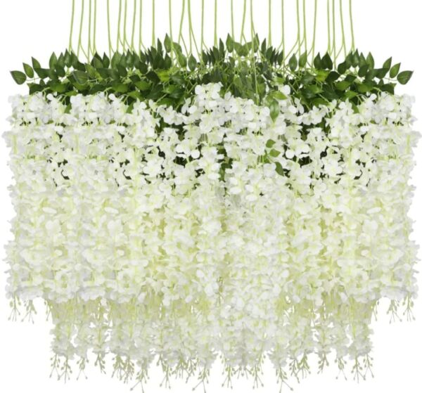 VRB Dec 12 Pcs (43.2Ft) Artificial Wisteria Vine| Ratta Fake Wisteria Hanging | Garland Silk Long Hanging Bush Flowers String for Home Party Wedding Decor