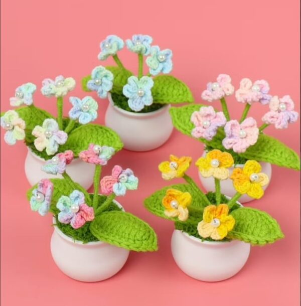 VRB Dec 1 Pcs Crochet Flowers Artificial Sunflower for Office Desk Car Dashboard Decor,Home Decoration, Office, Bedroom, Christmas Decor, Wedding (Small Gradient Mix Daisy with Pot)
