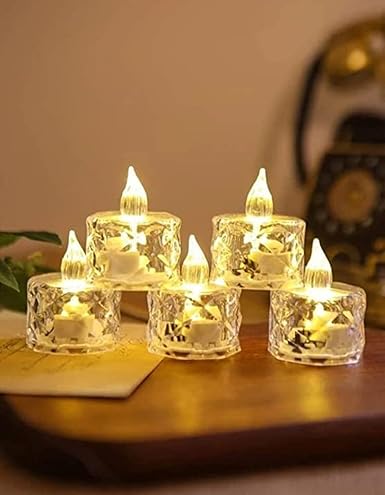 VRB Dec 24 pcs Acrylic Flameless & Smokeless Decorative Candles Led Tea Light Candle Perfect for Gifting, Birthday, Diwali, Christmas,Decorative Candles,Balcony, Birthday (Crystal tealight - 24 Pcs)