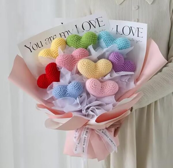 VRB Dec 1 Pcs Crochet Flowers Artificial Heart for Valentine,Bouquet,Office Desk,Table Decor,Home Decoration, Office,Decor,Bedroom, Christmas Decor (Purple Heart Stick)