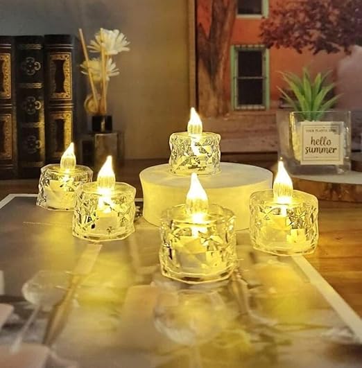 VRB Dec 24 pcs Acrylic Flameless & Smokeless Decorative Candles Led Tea Light Candle Perfect for Gifting, Birthday, Diwali, Christmas,Decorative Candles,Balcony, Birthday (Crystal tealight - 24 Pcs)