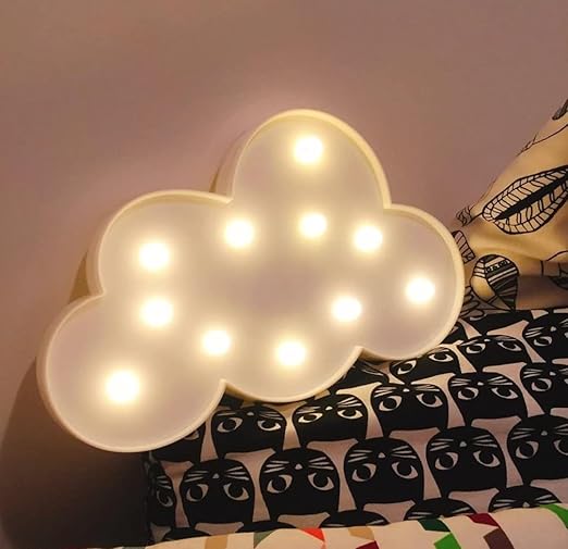 VRB Dec 1pcs Night Light LED Marquee Sign-Baby Light-Battery Operated Nursery Lamp, Decorative Light for Kid's Room/Party/Home/Wall Décor Party Light and Wall Lamp (Pack of 1) (White Cloud)