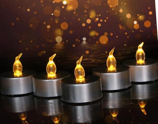 VRB Dec 24 Pcs Acrylic Flameless & Smokeless Decorative Candles Led Tea Light Candle Perfect for Gifting, Home, Birthday, Diwali, Christmas,Decorative Candles,Birthday (Metallic Silver)