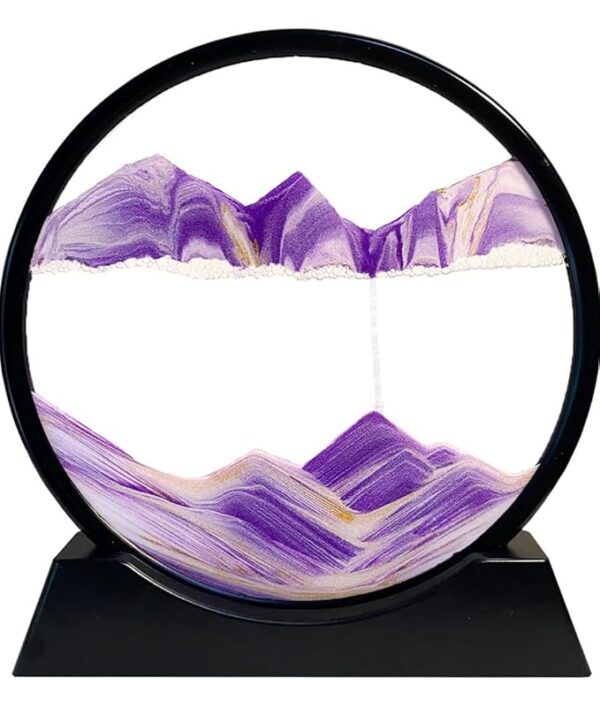 VRB Dec 1 Pcs 7" inch Moving Sand Art Picture Decor, 3D Deep Sea Sandscape Liquid Motion, Round Glass Frame Display Flowing Sand Relaxing Gift for Kids Adults Home Office Work Desktop
