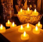 VRB Dec 24 Pcs Acrylic Flameless & Smokeless Decorative Candles Led Tea Light Candle Perfect for Gifting, Home, Birthday, Diwali, Christmas,Decorative Candles,Balcony, Birthday (Acrylic - 24 Pcs)