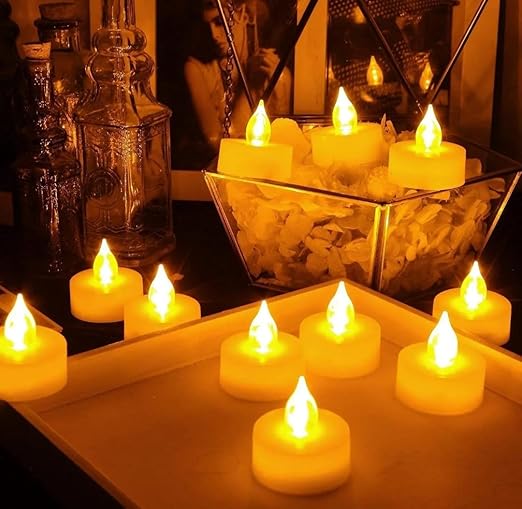 VRB Dec 24 Pcs Acrylic Flameless & Smokeless Decorative Candles Led Tea Light Candle Perfect for Gifting, Home, Birthday, Diwali, Christmas,Decorative Candles,Balcony, Birthday (Acrylic - 24 Pcs)