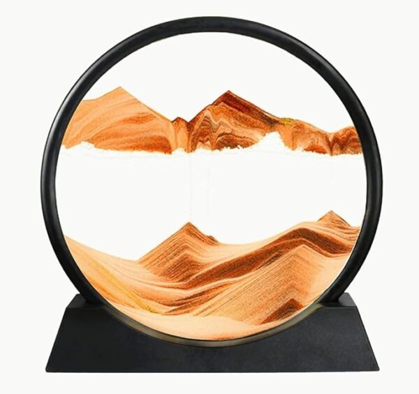 VRB Dec 1 Pcs 7" inch Moving Sand Art Picture Decor, 3D Deep Sea Sandscape Liquid Motion, Round Glass Frame Display Flowing Sand Relaxing Gift for Kids Adults Home Office Work Desktop