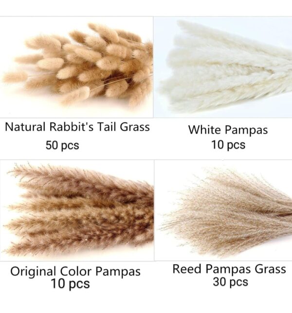 VRB Dec 95 Pcs Set 17inch Natural Dried Pampas Grass,Real Rabbit Bunny Tail,Reed Pampas,Boho Bouquet,Artificial Flowers Decor for Table Vase Home Decoration.
