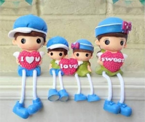VRB Dec 4 pcs Hanging Legs Showpiece Cute Boy & Girl,Toy Cute Couple Figurines/Leg Hanging Dolls for Home Decor/Decorative Items for Home Decor,Valentine Gift for Girlfriend,Boyfriend (Model - 05)