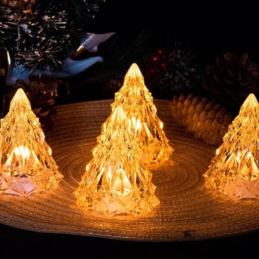 VRB Dec 6 Pcs Acrylic Flameless & Smokeless Decorative Candles Led Tea Light Candle Perfect for Gifting, Home, Birthday, Diwali, Christmas,Decorative Candles,Birthday (Christmas Tree)