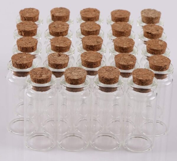 VRB Dec 60pcs Mini/Tiny Glass Jars With Wood Cork Stoppers,Wishing/Message Bottle For Decorations Lovely Small Wish Bottle Tiny Clear Empty Wishing Message Vial With Cork Jars