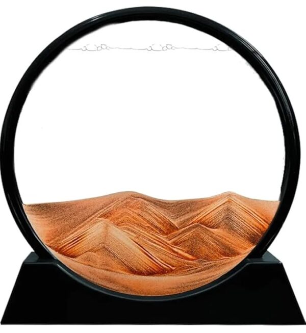 VRB Dec 1 Pcs 7" inch Moving Sand Art Picture Decor, 3D Deep Sea Sandscape Liquid Motion, Round Glass Frame Display Flowing Sand Relaxing Gift for Kids Adults Home Office Work Desktop
