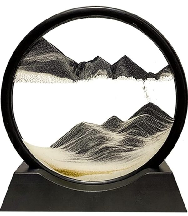 VRB Dec 1 Pcs 7" inch Moving Sand Art Picture Decor, 3D Deep Sea Sandscape Liquid Motion, Round Glass Frame Display Flowing Sand Relaxing Gift for Kids Adults Home Office Work Desktop