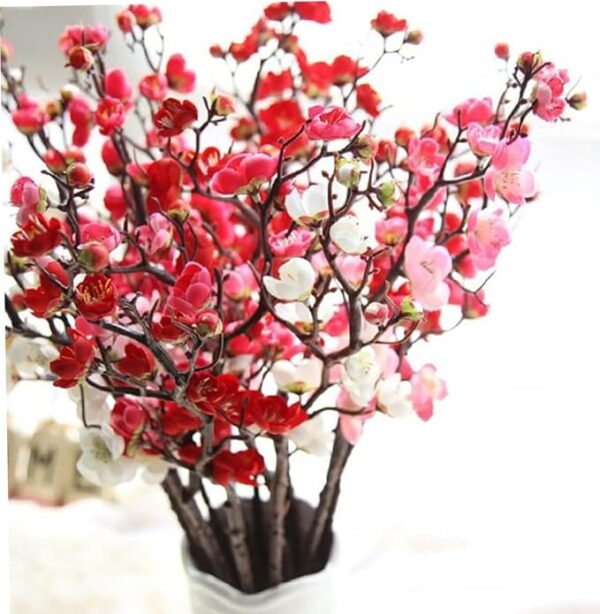 VRB Dec 3 Pcs Artificial Cherry Blossom Flowers Fake Plant Flowers for Home, Room,Office | Flowers for Vases | Decoration Items for Living Room (Pink)