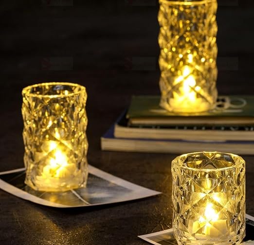 VRB Dec 3pcs Pillar Candles Acrylic Flameless & Smokeless Decorative Candles Led Tea Light Candle Perfect for Gifting, Home,Diwali, Christmas,Decorative Candles,Birthday (Model - 3)